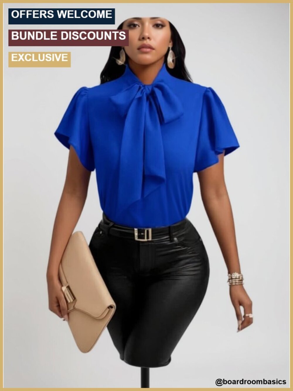 Bow Tie Neck Short Sleeve Blouse Elegant Top